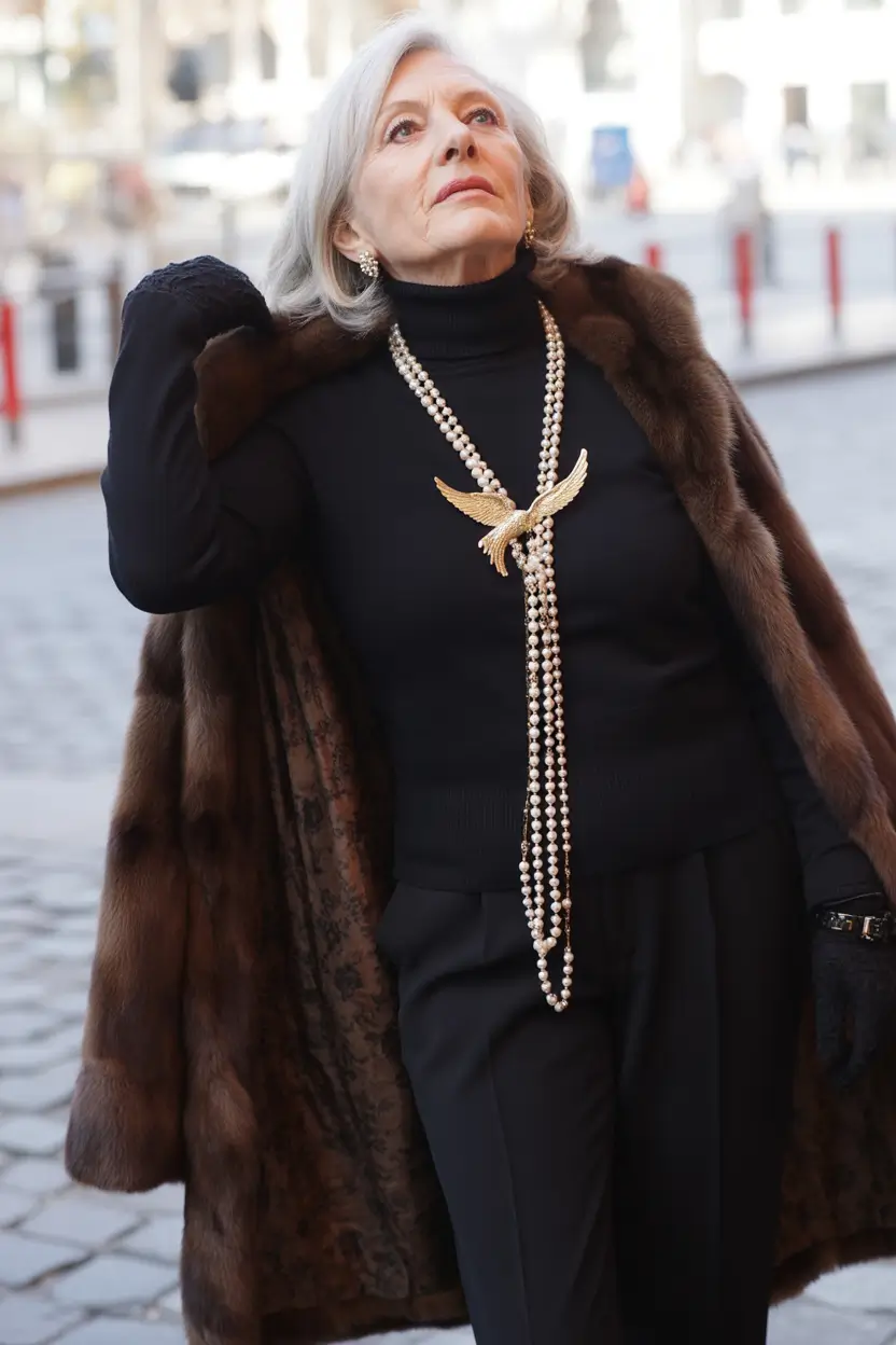 winter outfits over 60 Elegant Black with Statement Jewelry