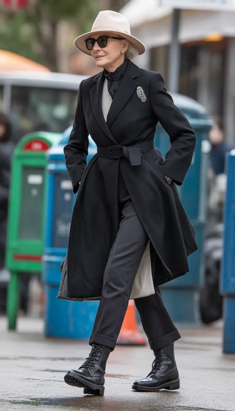 winter outfits over 60 Black Coat with Modern Edge