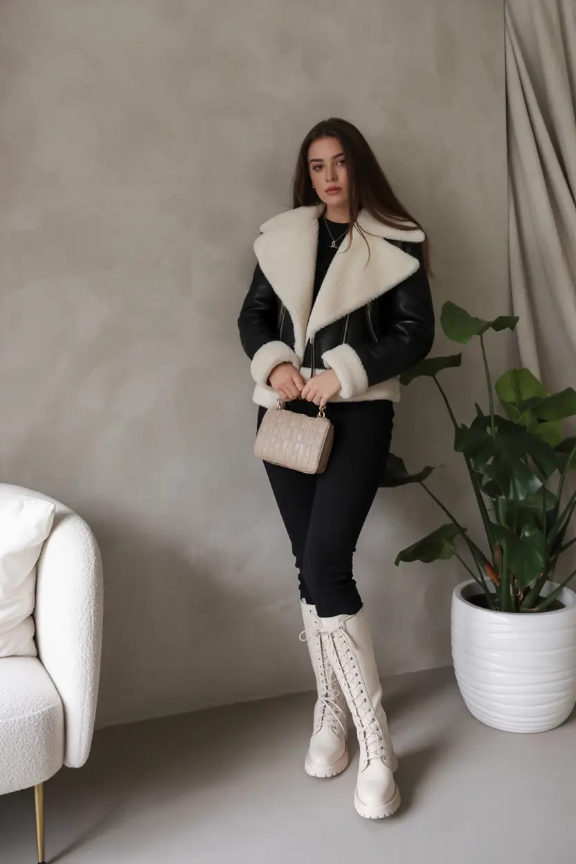 winter outfits Shearling Elegance with a Modern Twist