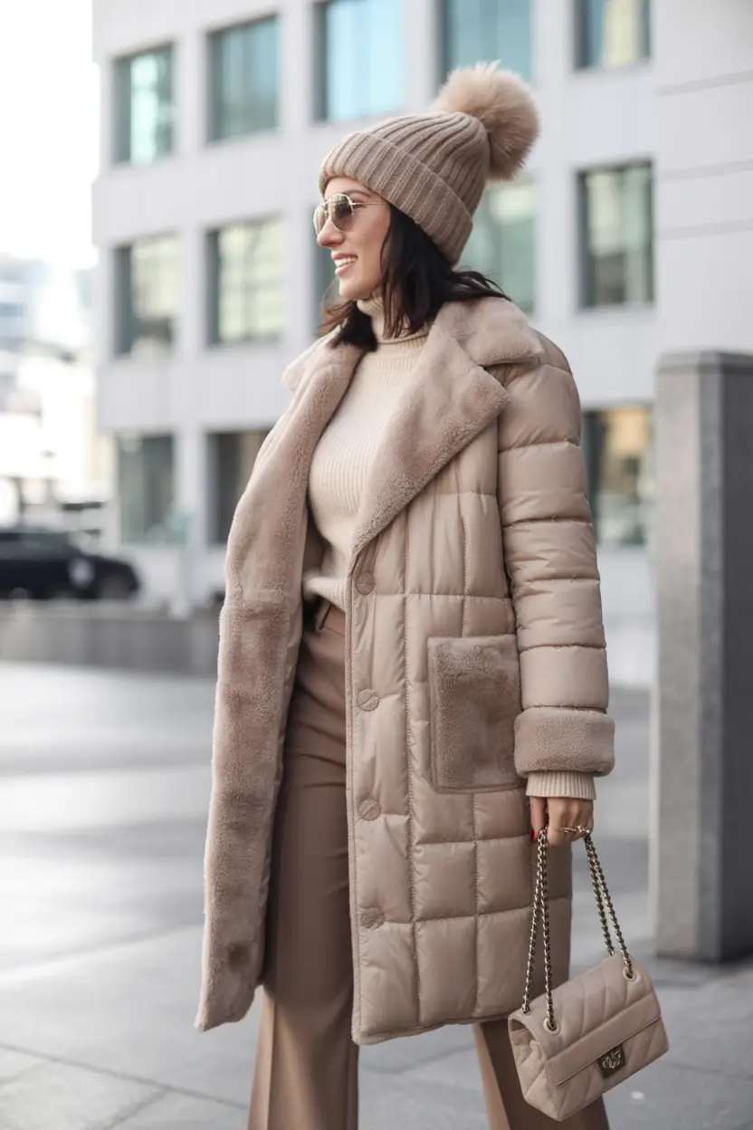 winter outfits Beige Monochrome with Cozy Details