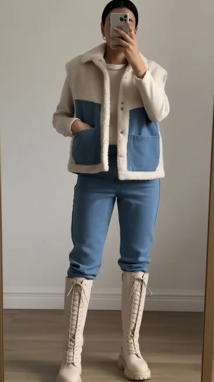 winter outfits Denim and Shearling for Casual Days