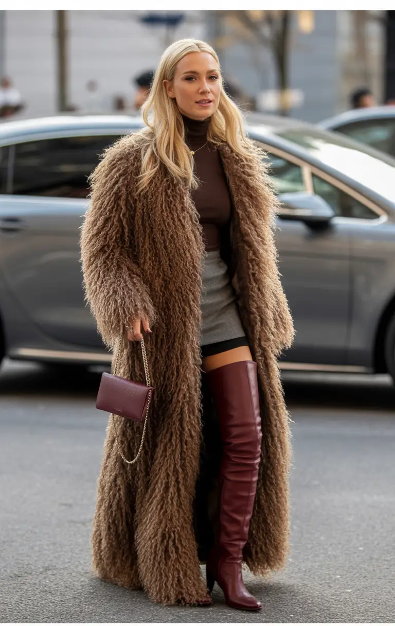 winter outfits Shearling Drama with Over-the-Knee Boots