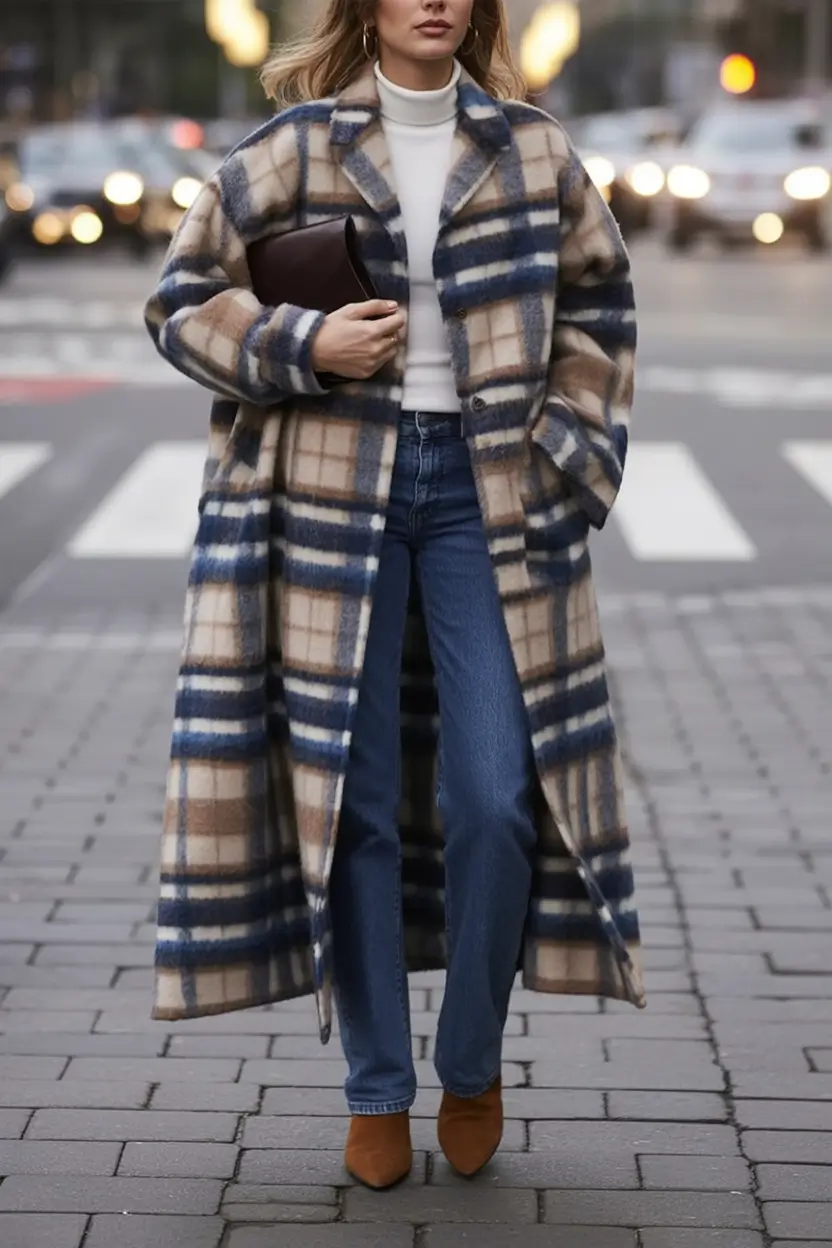 winter outfits inspiration Plaid Drama with Retro Charm
