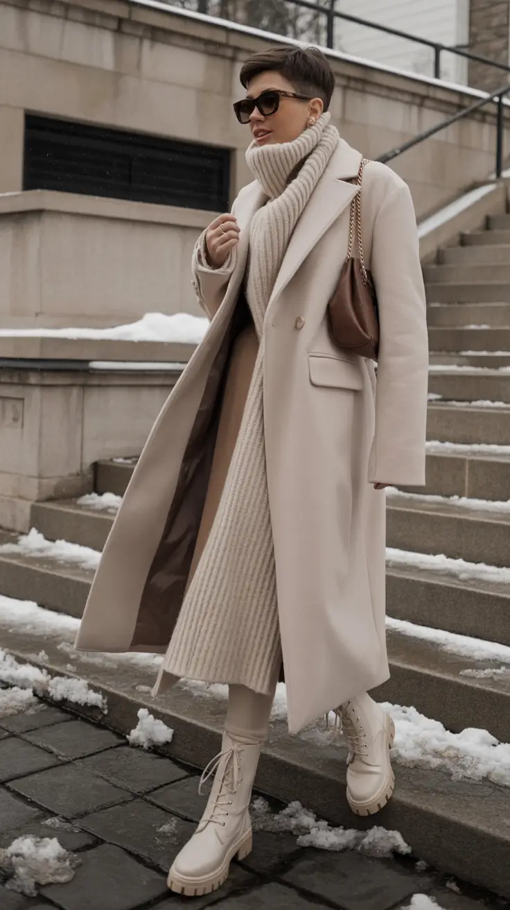 winter outfits inspiration Creamy Monochrome with Maximum Elegance