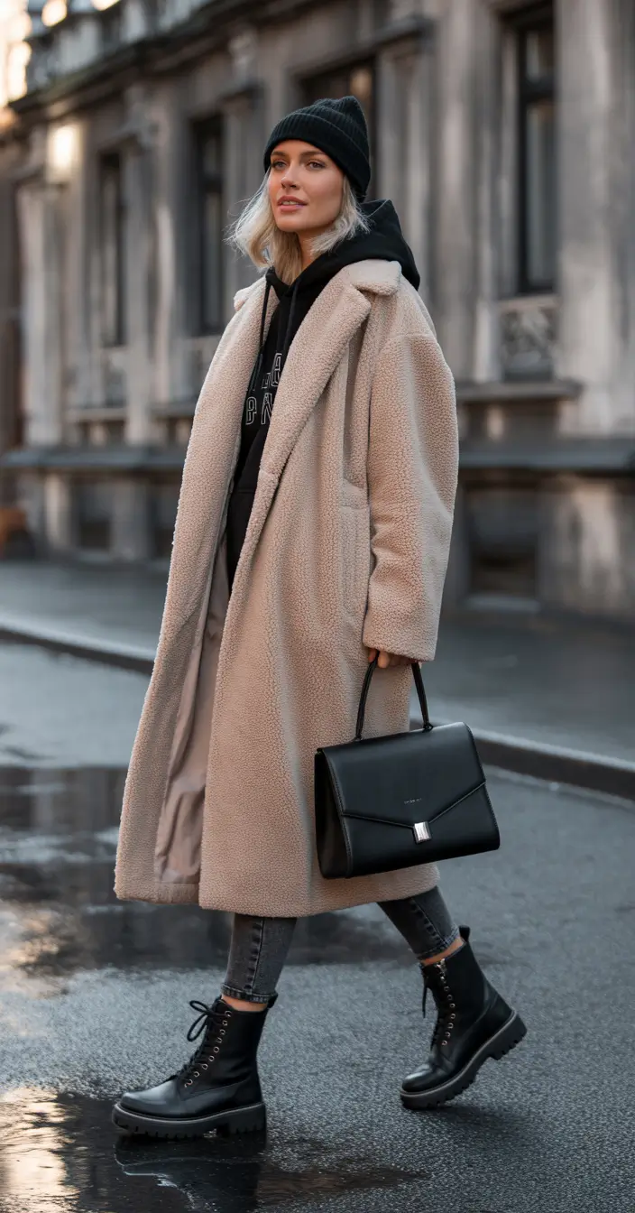 winter outfits inspiration Cozy Teddy with a Rebel Twist