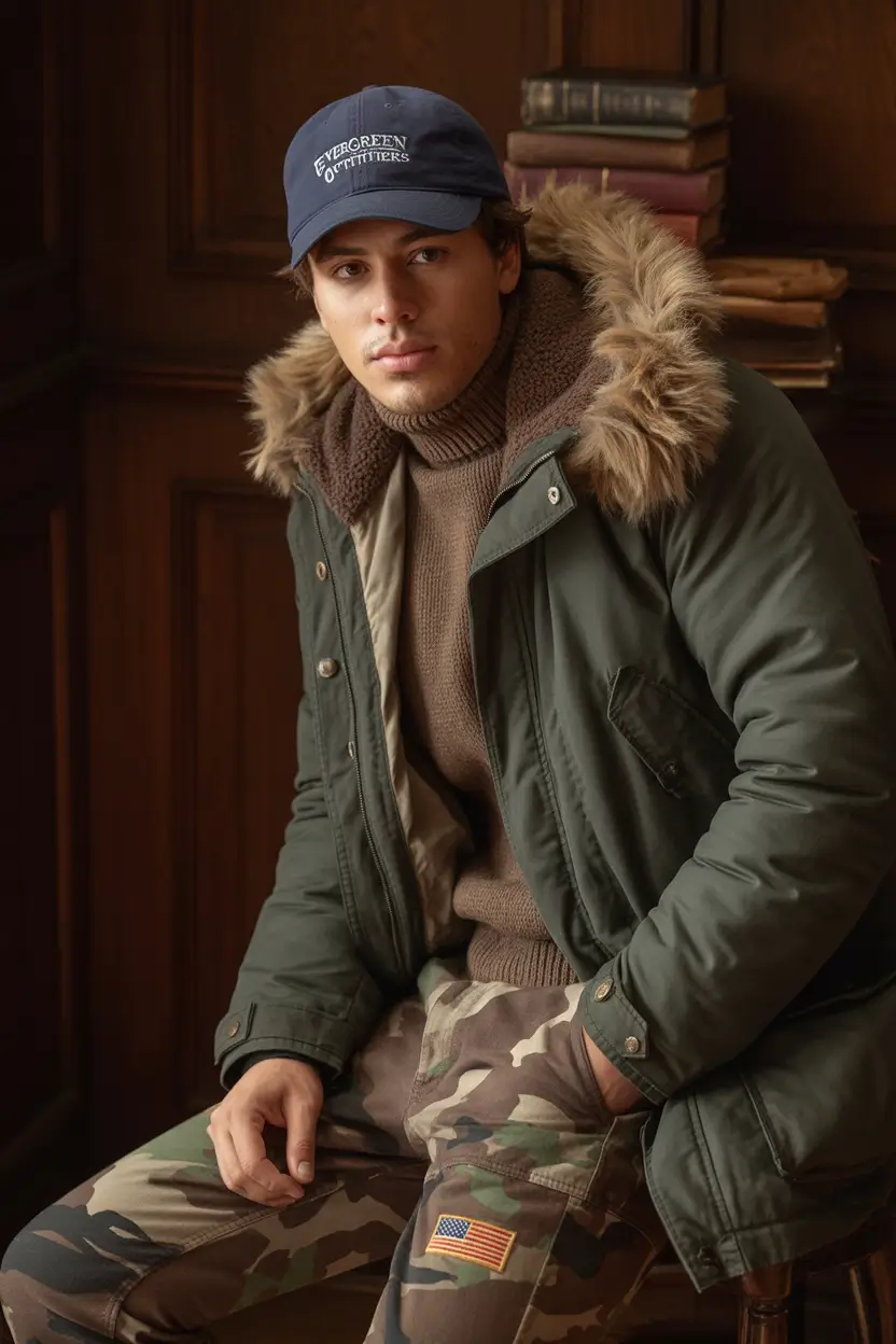 winter outfits men Military-Inspired Winter Layers