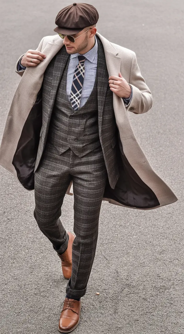 winter outfits men Three-Piece Heritage Suit with Overcoat