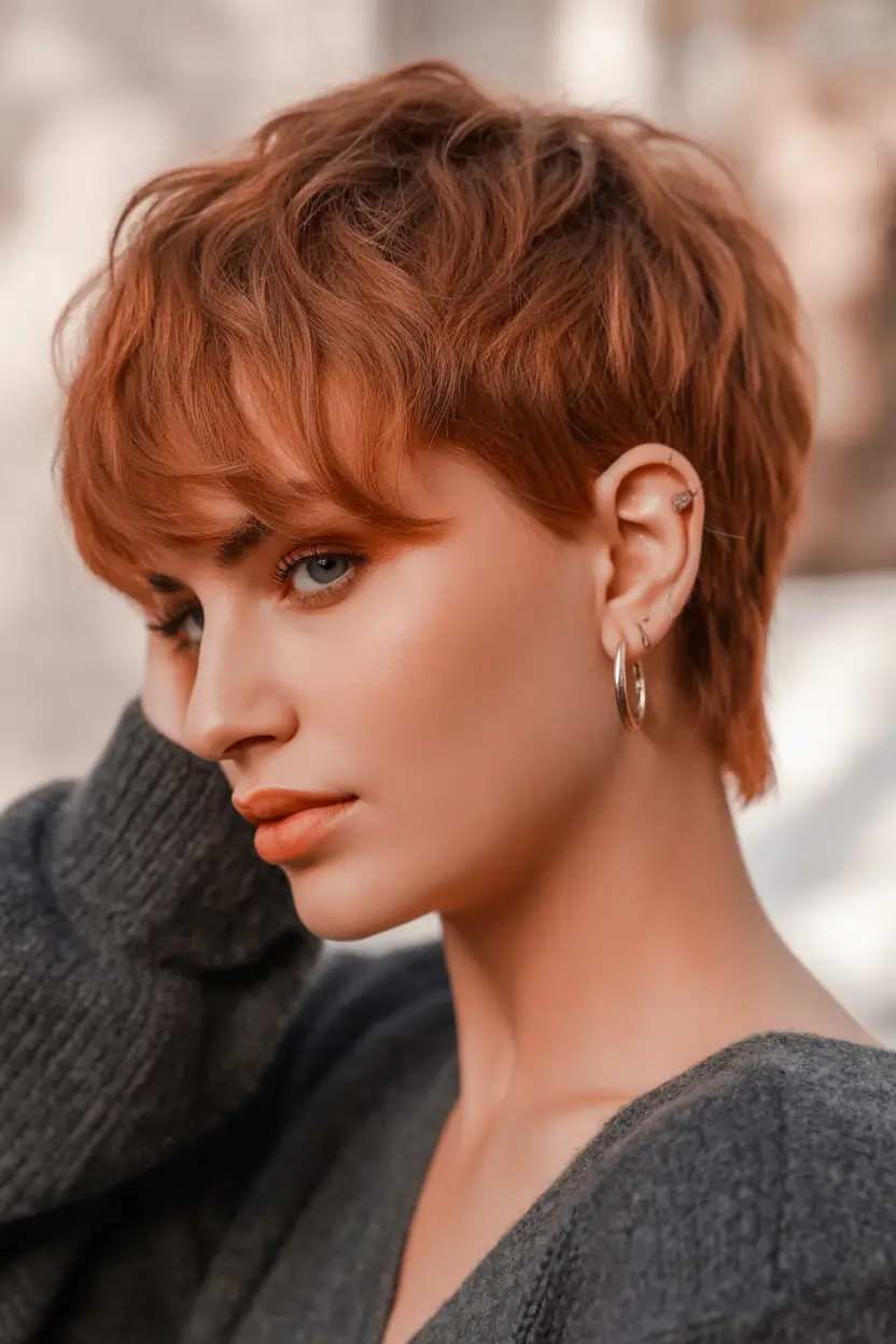 winter pixie haircuts Textured Copper Pixie