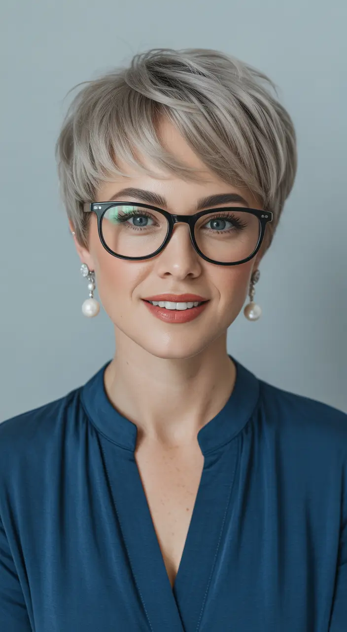 winter pixie haircuts Soft Ash Blonde Pixie with Fringe