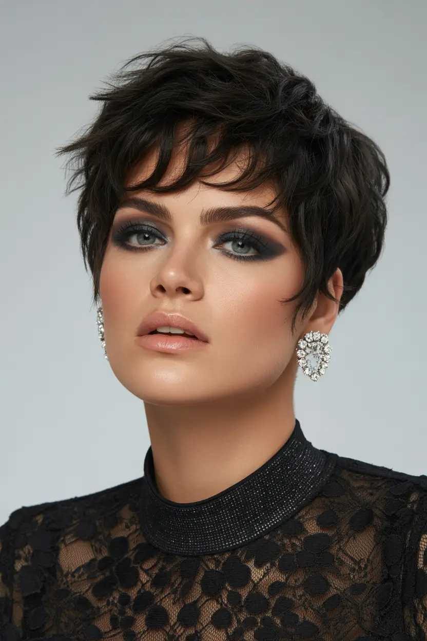 winter pixie haircuts Midnight Brunette Pixie with Smoky Layers