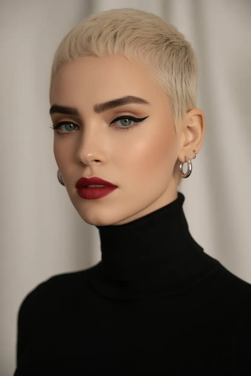 winter pixie haircuts Platinum Buzz Pixie