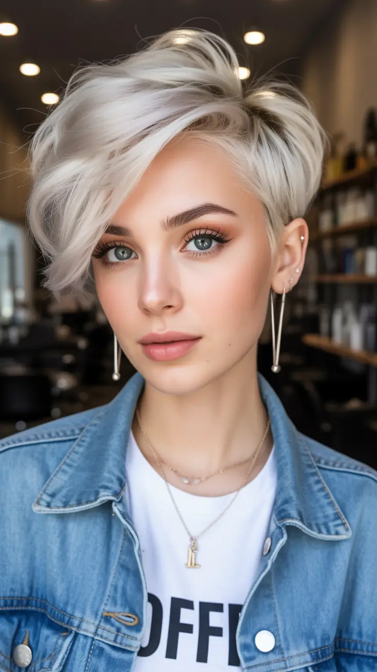 winter pixie haircuts Platinum Asymmetrical Pixie