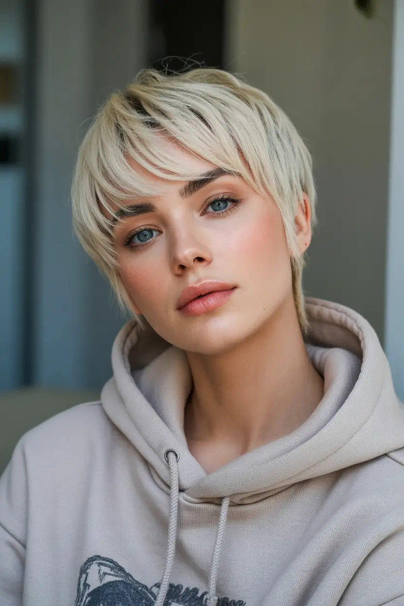 winter pixie haircuts Soft Platinum Fringe
