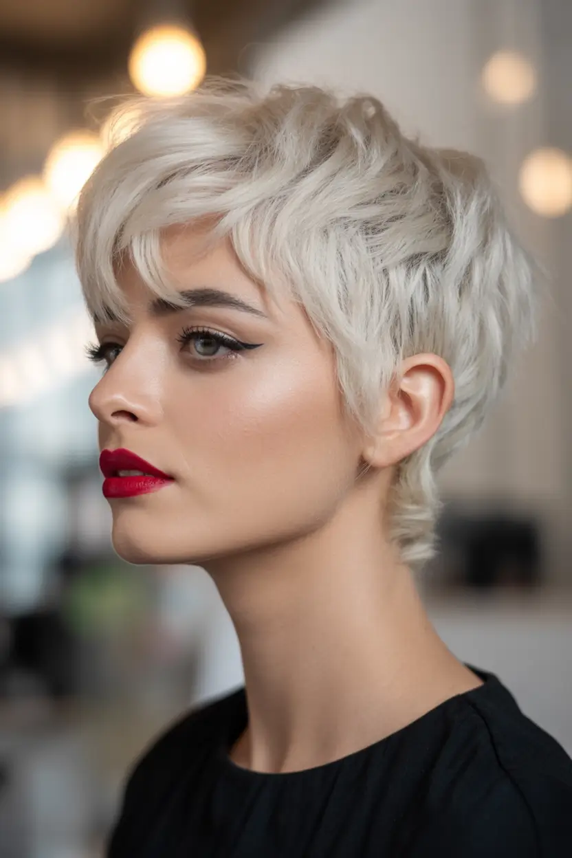 winter pixie haircuts Chic Platinum Shag Pixie