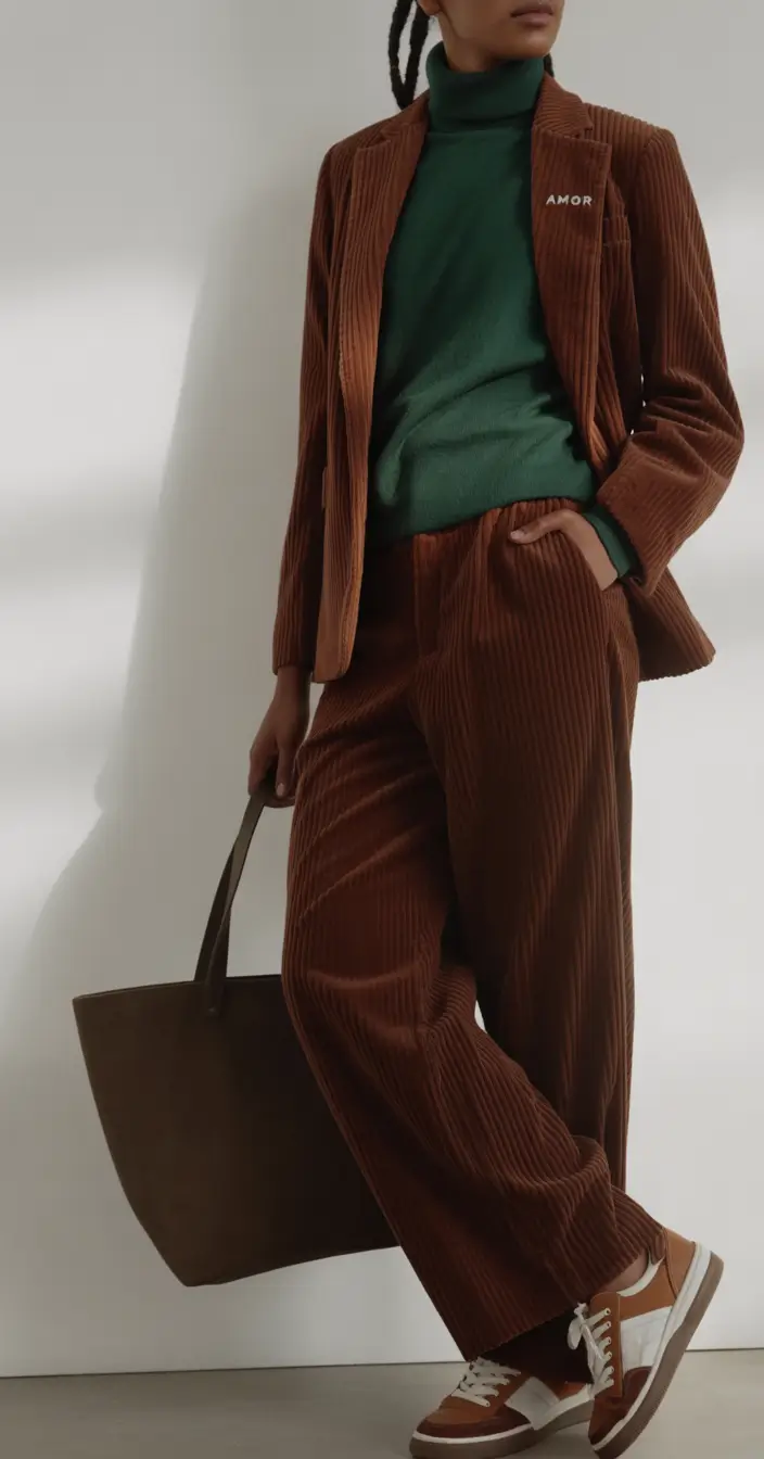 winter work outfits Corduroy Suit with Retro Energy