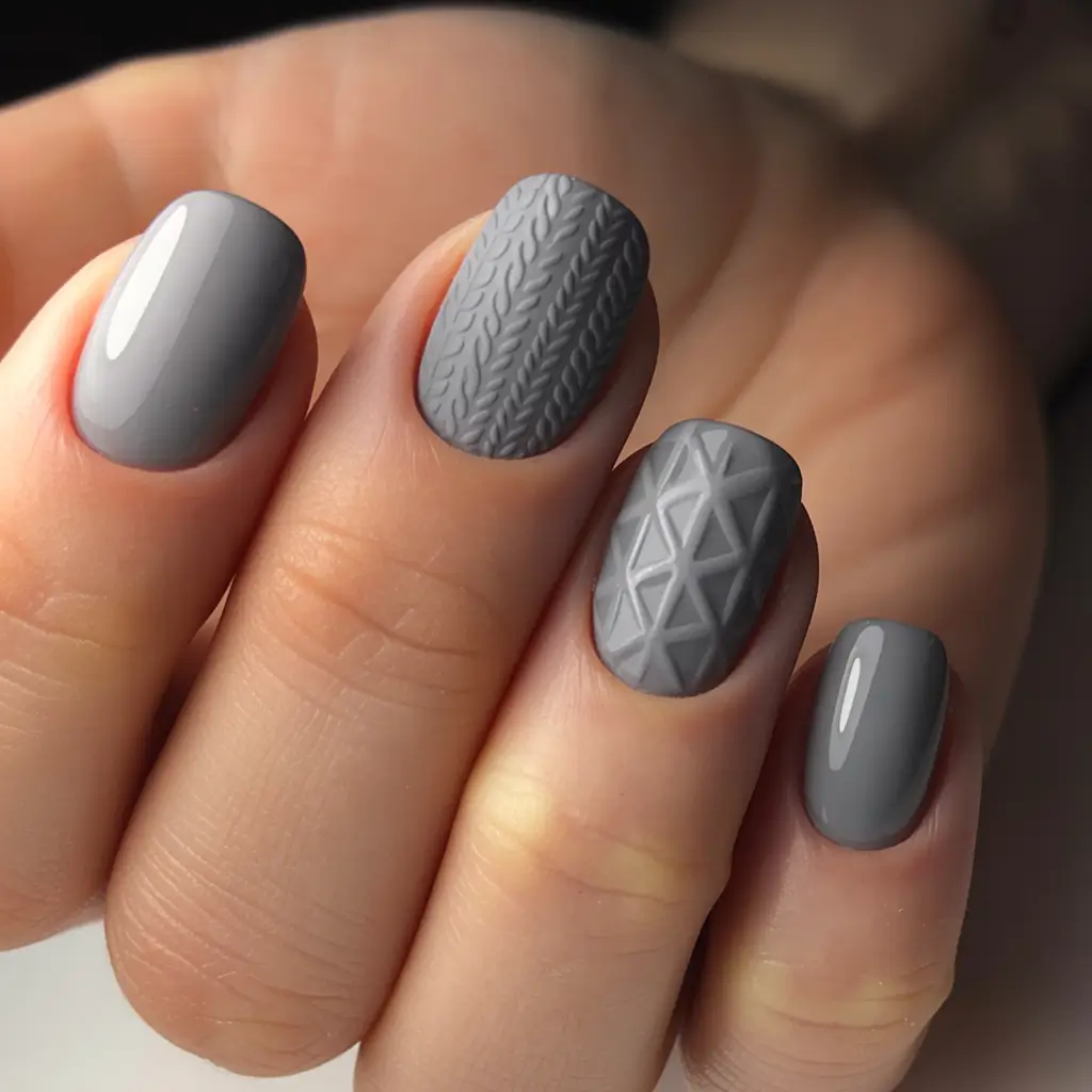 Best Winter Nail Colors Grey Knitted Texture