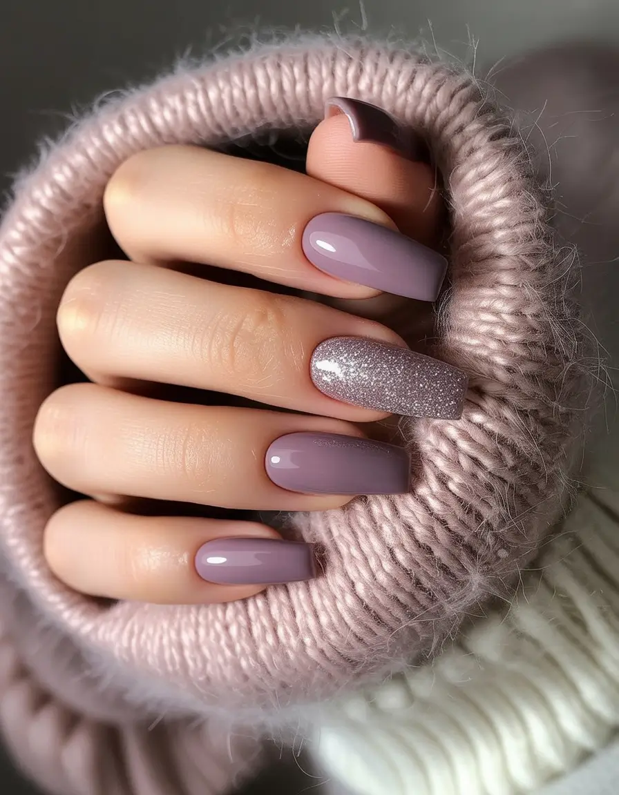 Best Winter Nail Colors Mauve With Glitter Accent
