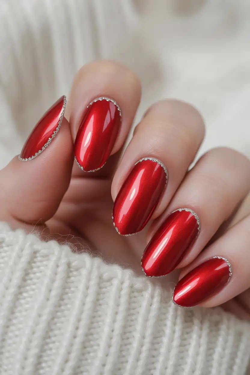 Best Winter Nail Colors Classic Red With Silver Outlines