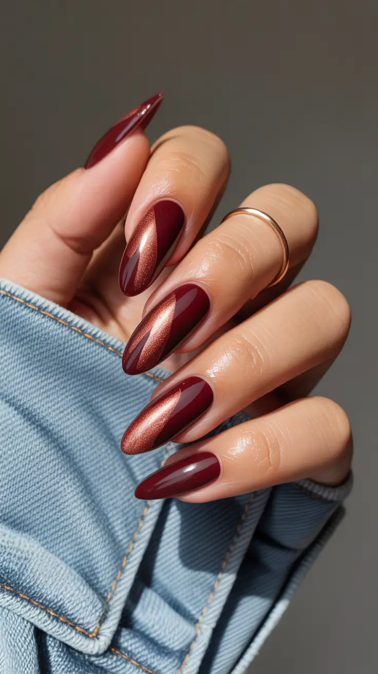 Best Winter Nail Colors Copper and Burgundy Diagonals