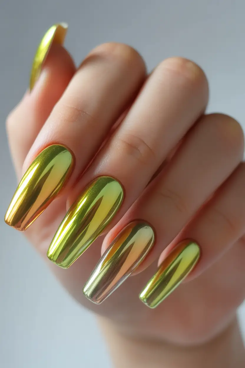 Best Winter Nail Colors Metallic Lime Chrome