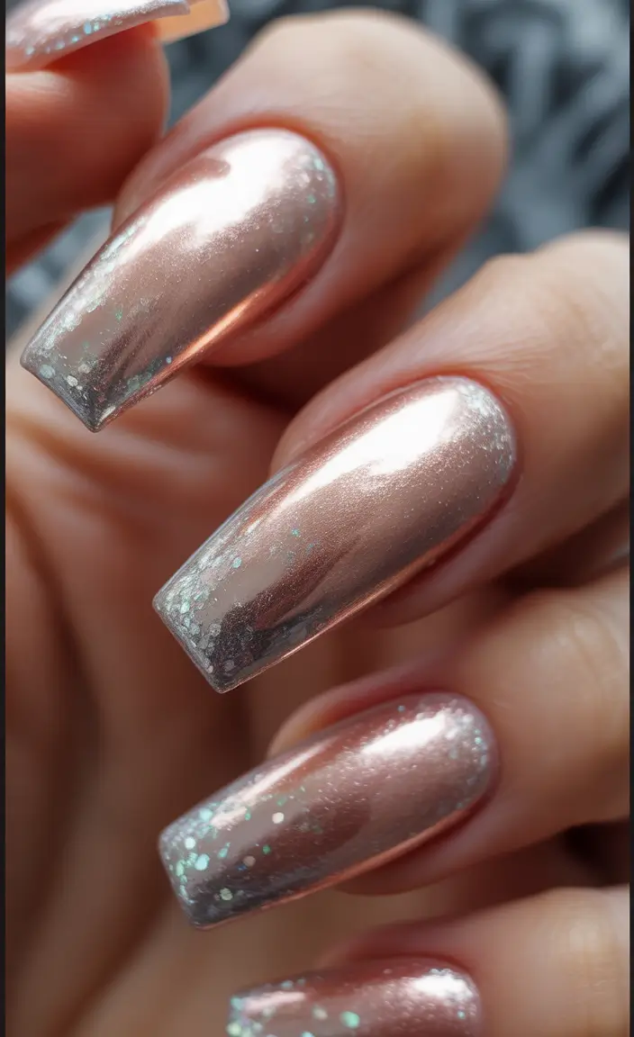 Best Winter Nail Colors Rose Gold Chrome With Glitter Fade