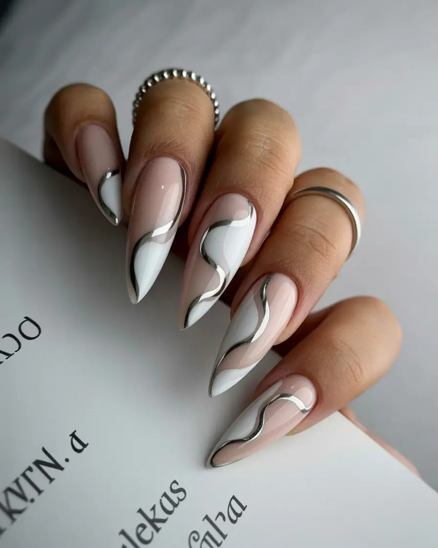 Best Winter Nail Colors Silver-Edged Waves