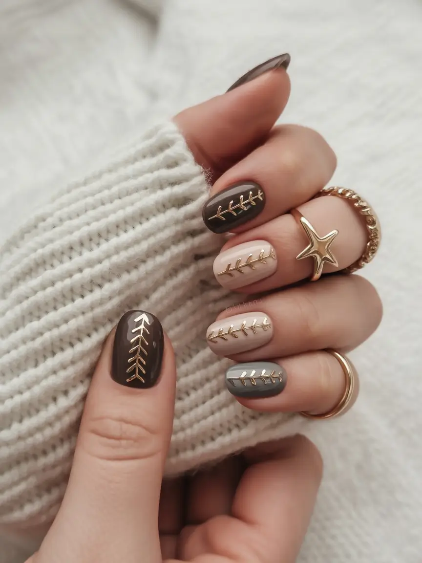 Best Winter Nail Colors Golden Leaf Accents