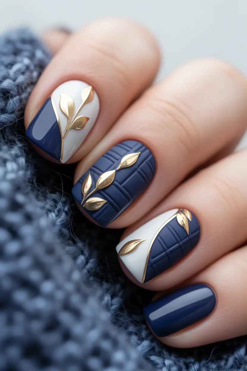Best Winter Nail Colors Navy and Gold Elegance