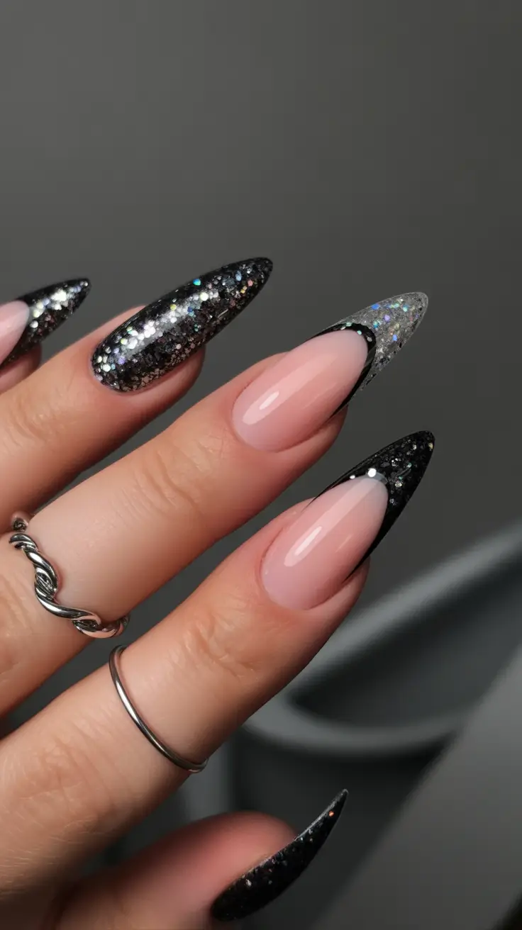 Best Winter Nail Colors Glittering Black Stilettos