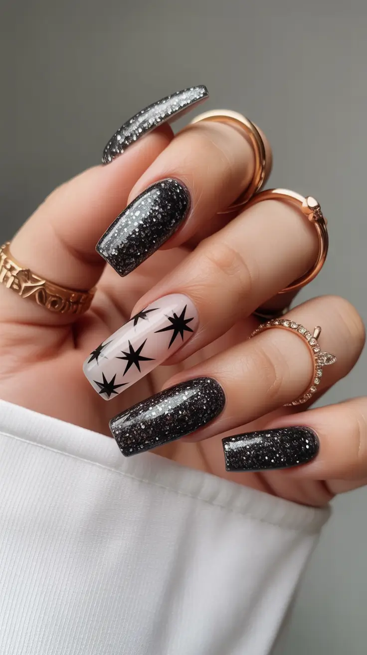 black christmas nails Starry Night Glam