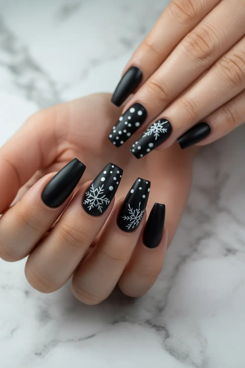 black christmas nails Snowfall Serenity