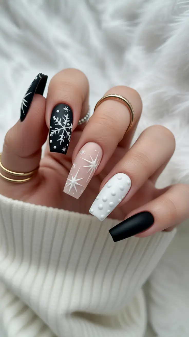 black christmas nails Frosted Sweater Chic