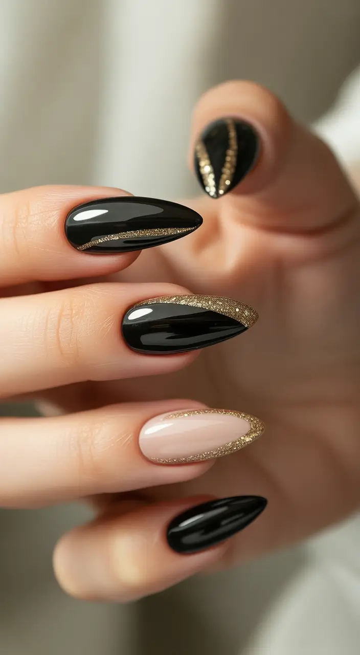 black christmas nails Golden Edge Glam