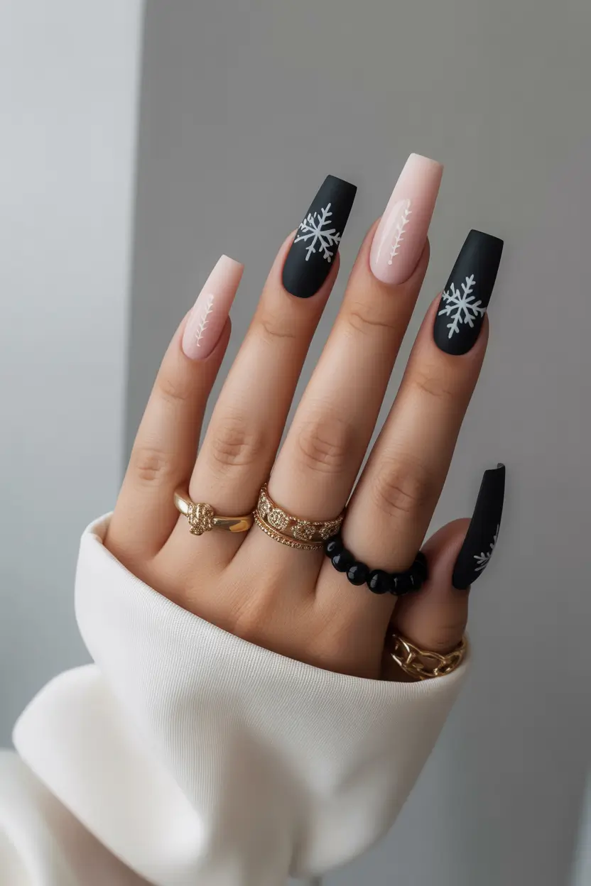 black christmas nails Frosted Noir Elegance