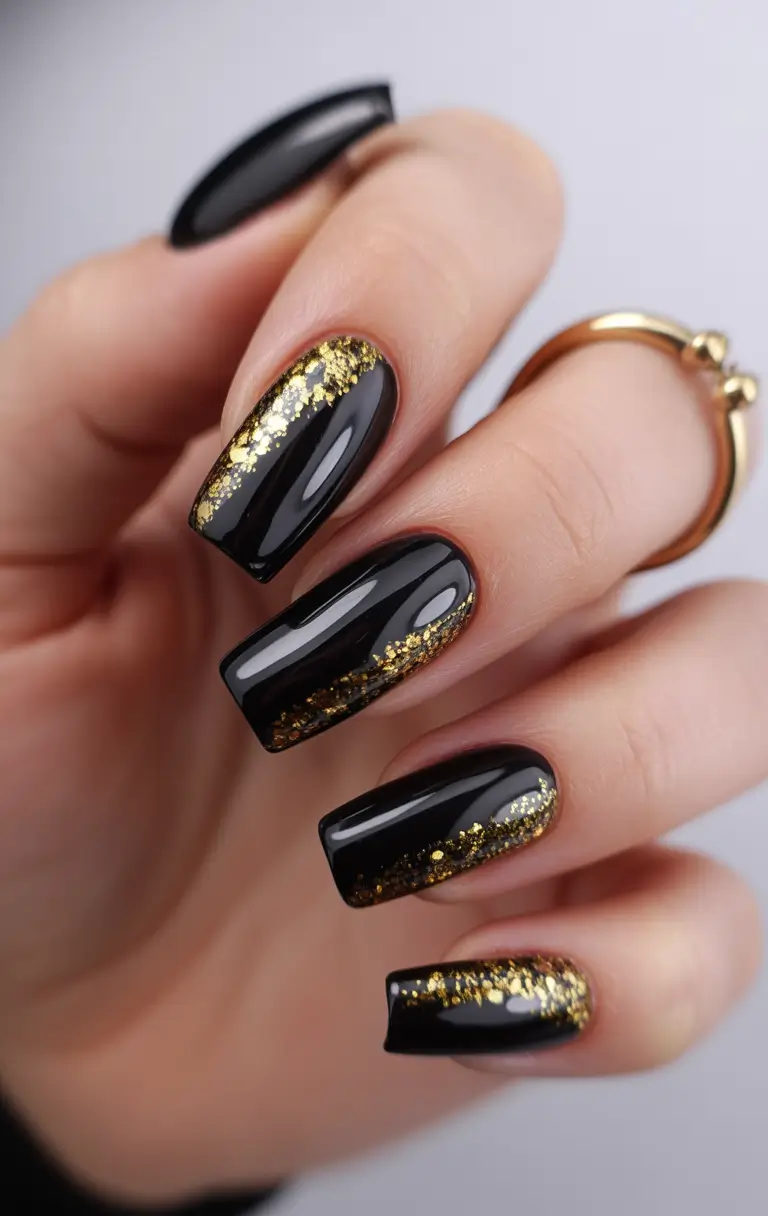 black christmas nails Golden Spark Horizon