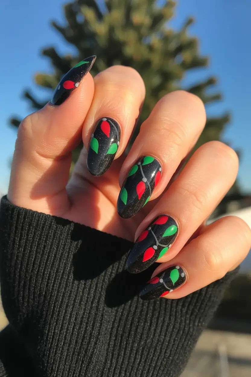 black christmas nails Festive Light Strings