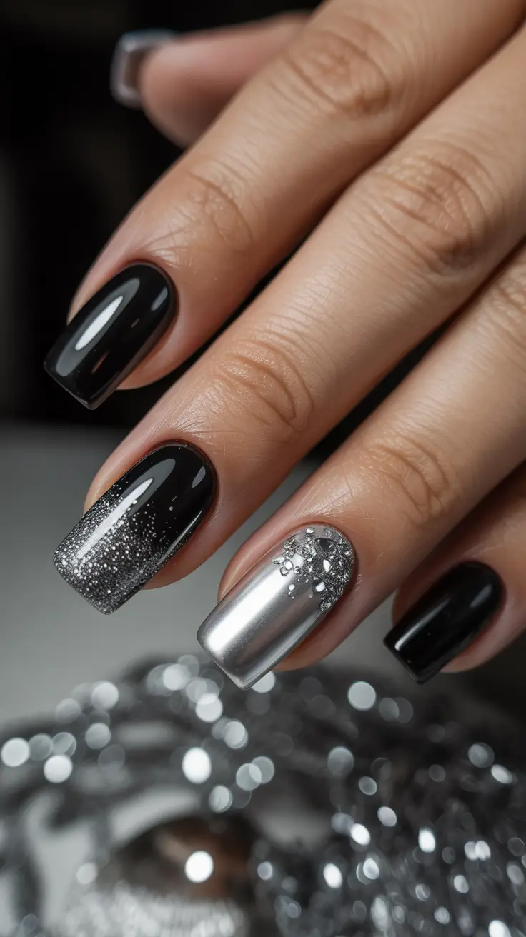 black christmas nails Silver Elegance Finale