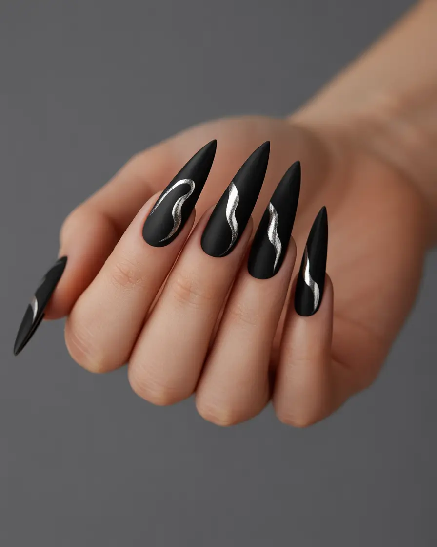 black christmas nails Silver Flame Symphony