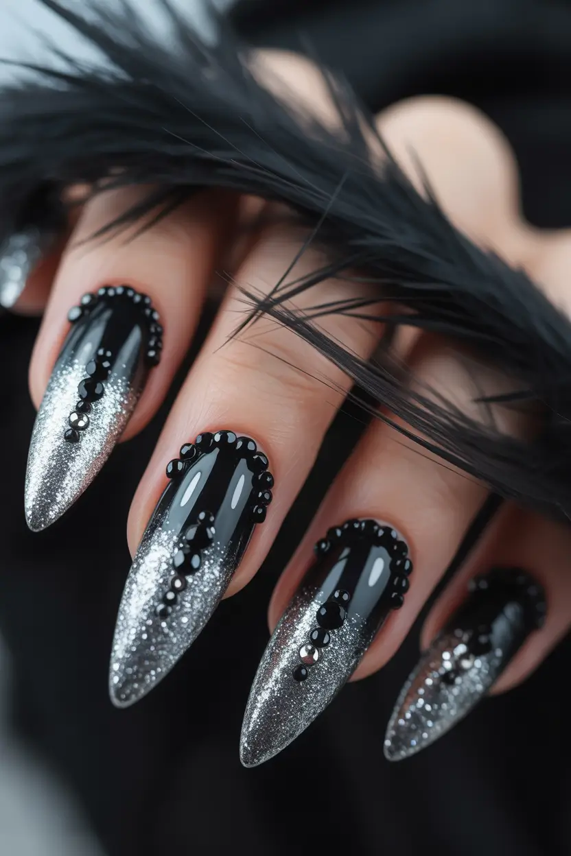 black christmas nails Glam Black Diamond