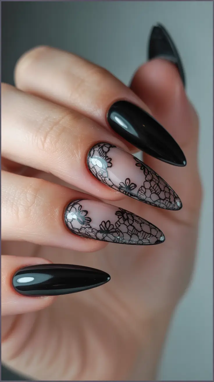 black christmas nails Black Lace Allure