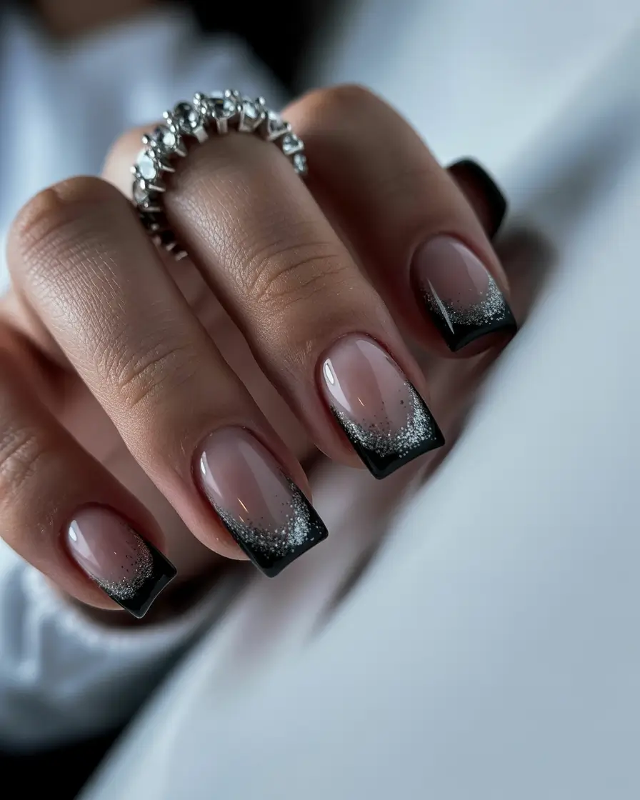 black christmas nails Frosted French Fade