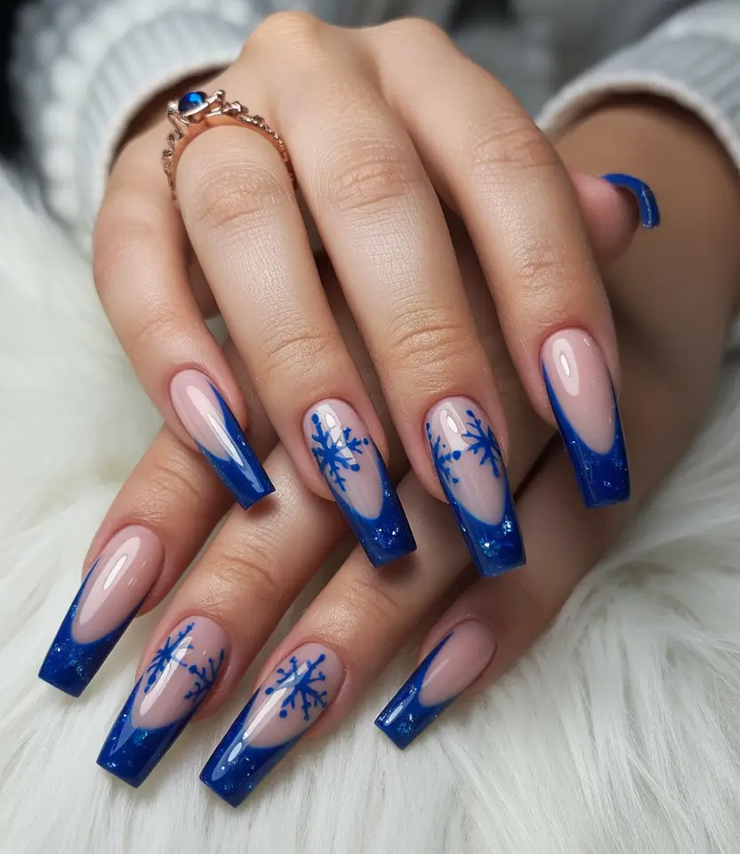 blue christmas nails Arctic French Chic