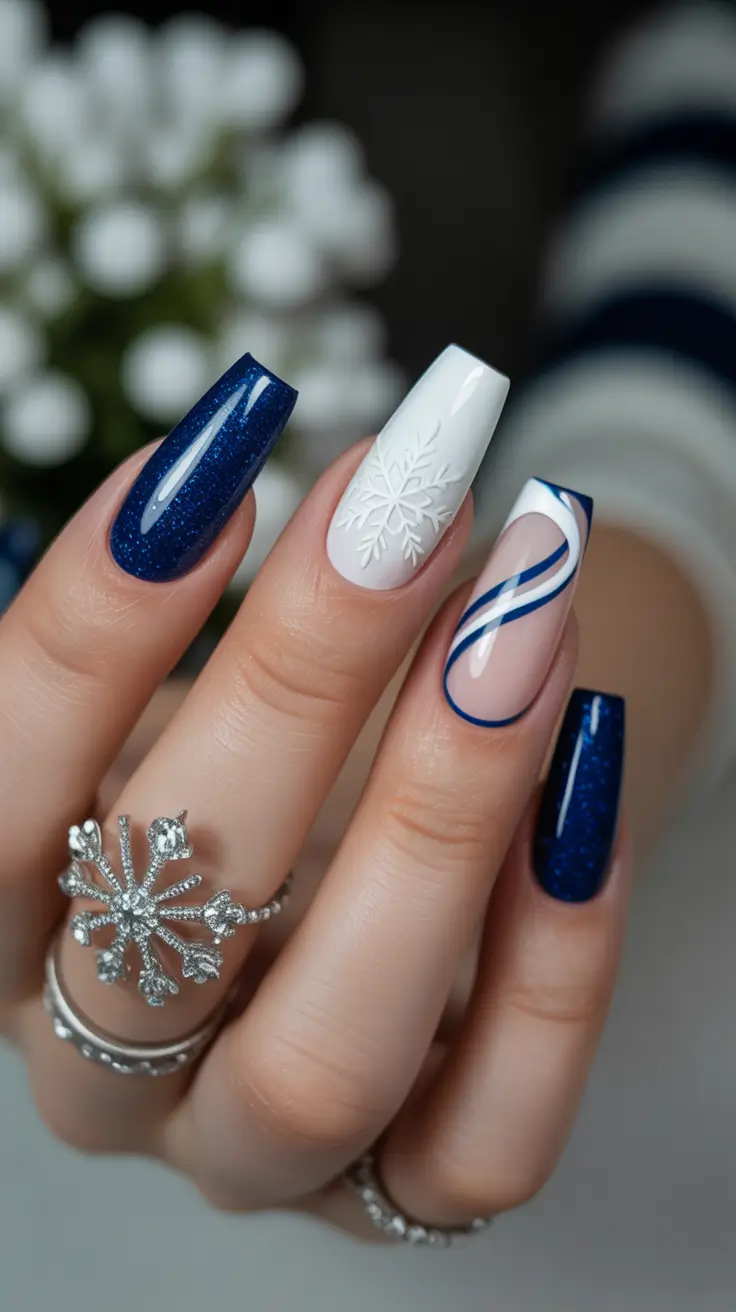 blue christmas nails Frozen Wave Elegance