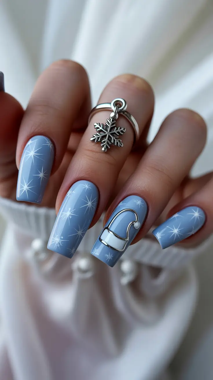 blue christmas nails Frosty Bluebell Charm