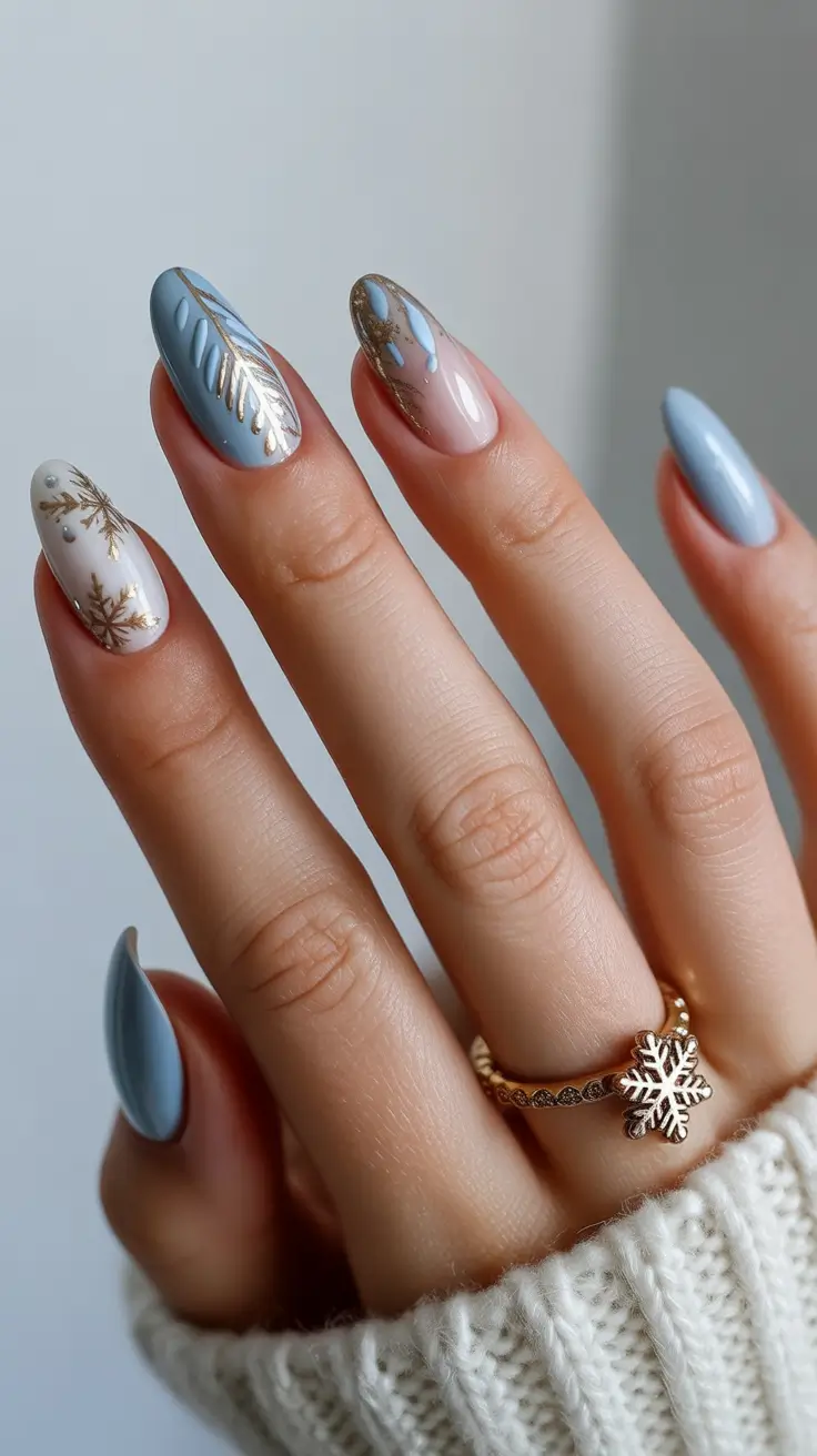 blue christmas nails Golden Frost Petals