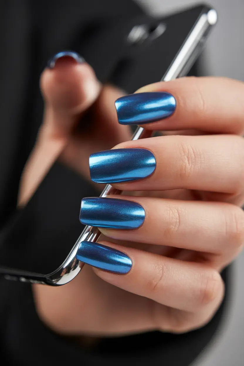 blue christmas nails Blue Chrome Mirage
