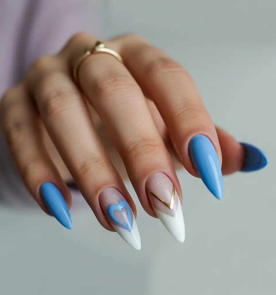 blue christmas nails Frosted Heart Illusion