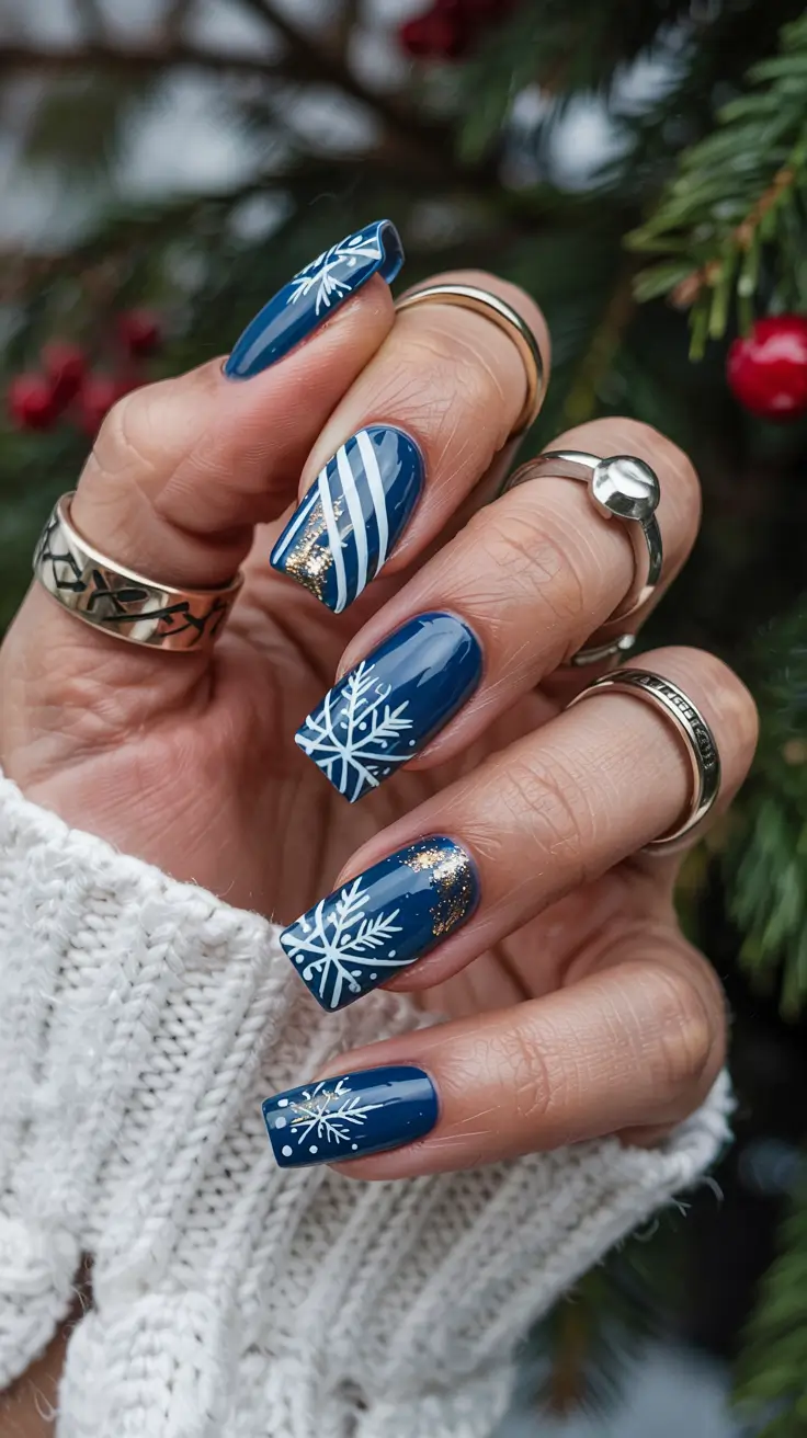 blue christmas nails Royal Blue Winter Glam