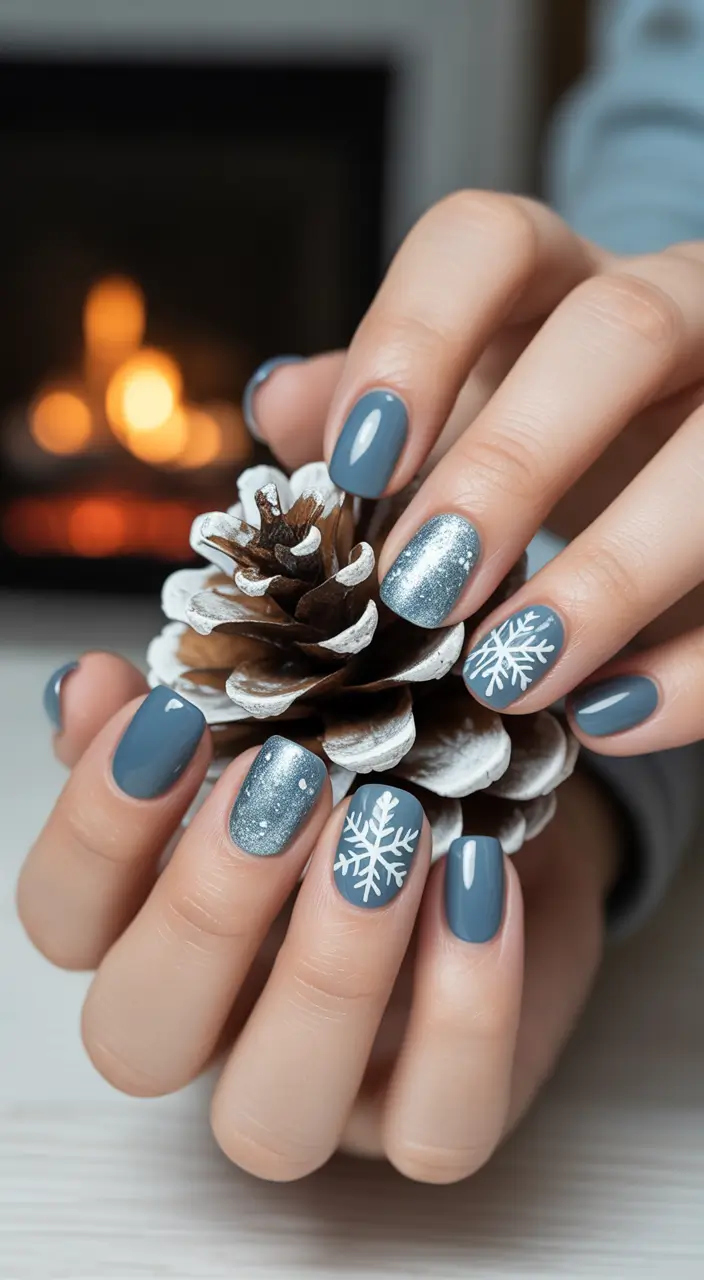 blue christmas nails Cozy Fireside Frost
