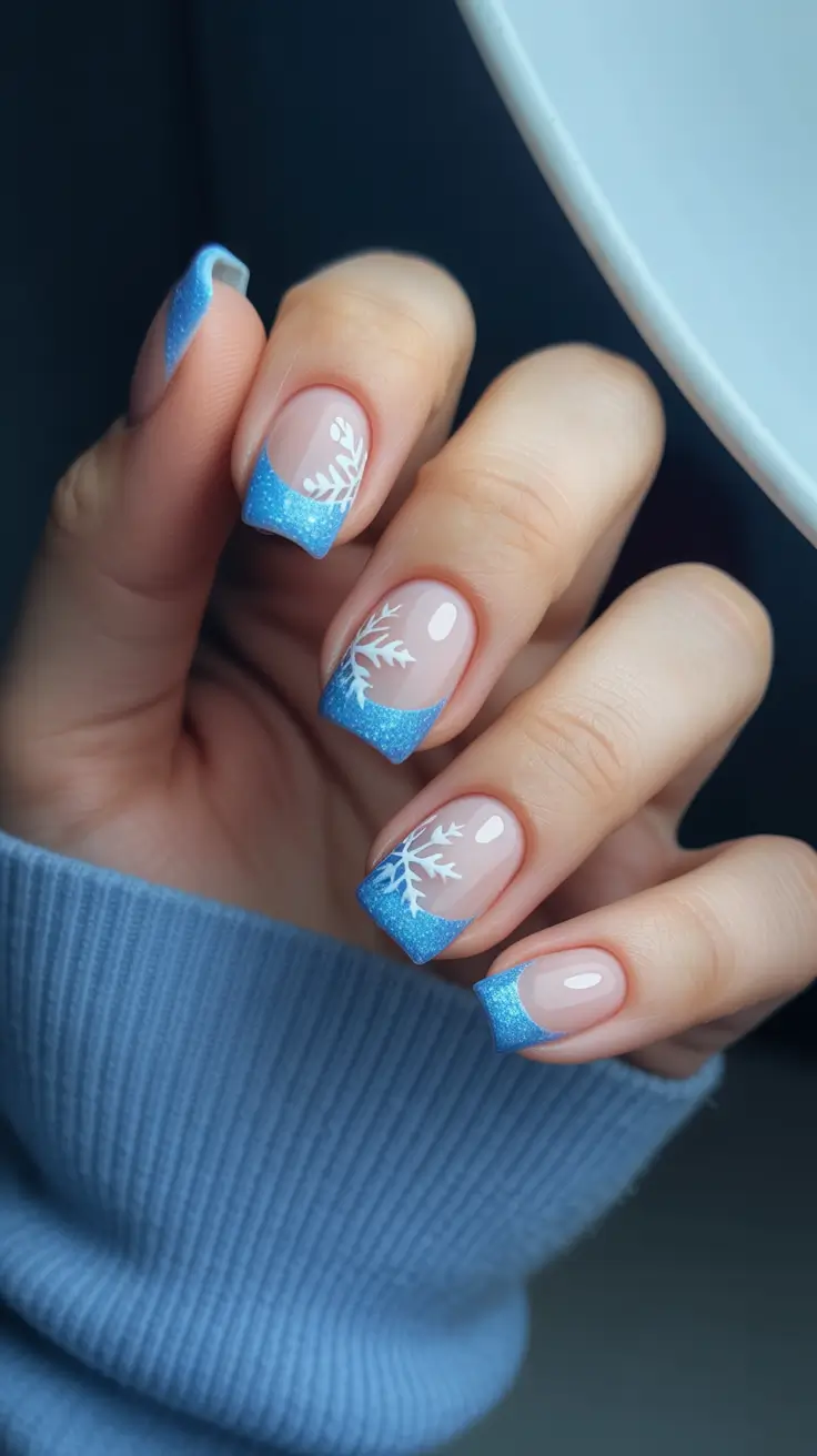 blue christmas nails Frosted French Whisper